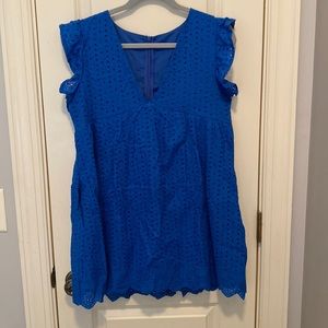 Blue eyelet dress - HAS SHORTS AND POCKETS!